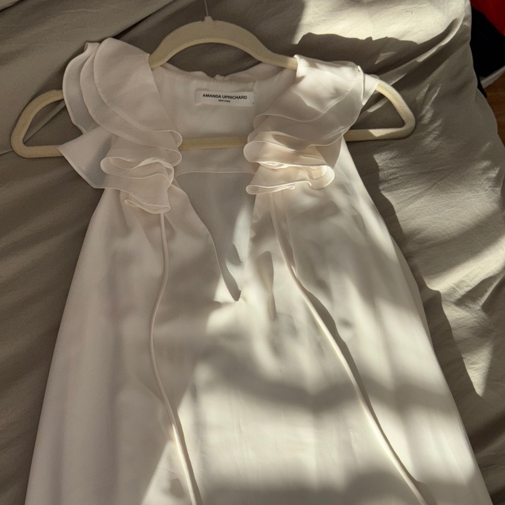 Amanda Uprichard Cream Sleeveless Mini Dress with Ruffle Ties